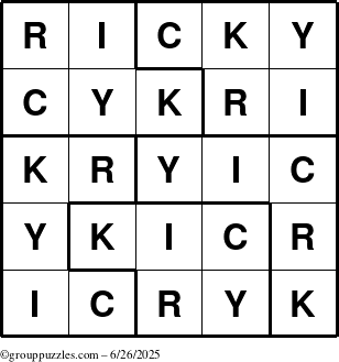 The grouppuzzles.com Answer grid for the Ricky puzzle for Thursday June 26, 2025