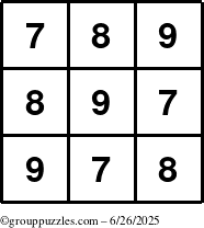 The grouppuzzles.com Answer grid for the TicTac-789 puzzle for Thursday June 26, 2025