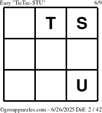 The grouppuzzles.com Easy TicTac-STU puzzle for Thursday June 26, 2025