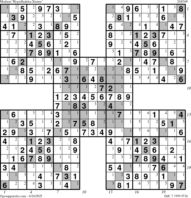 The grouppuzzles.com Medium cover-HyperXtreme puzzle for Thursday June 26, 2025 with all 7 steps marked