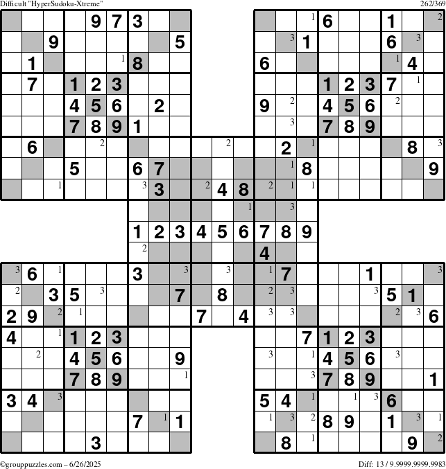 The grouppuzzles.com Difficult cover-HyperXtreme puzzle for Thursday June 26, 2025 with the first 3 steps marked