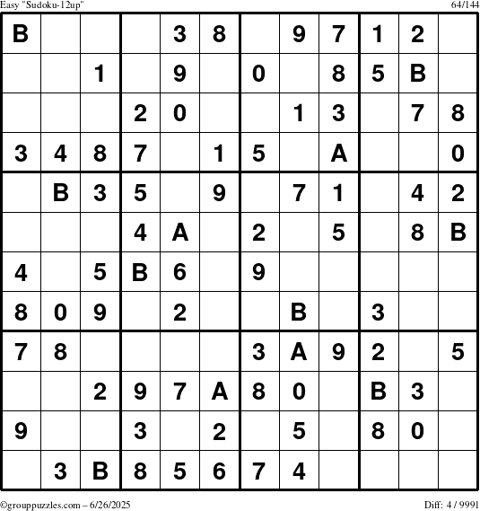 The grouppuzzles.com Easy Sudoku-12up puzzle for Thursday June 26, 2025