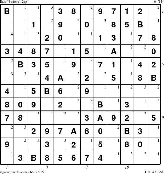 The grouppuzzles.com Easy Sudoku-12up puzzle for Thursday June 26, 2025 with all 4 steps marked