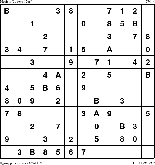 The grouppuzzles.com Medium Sudoku-12up puzzle for Thursday June 26, 2025