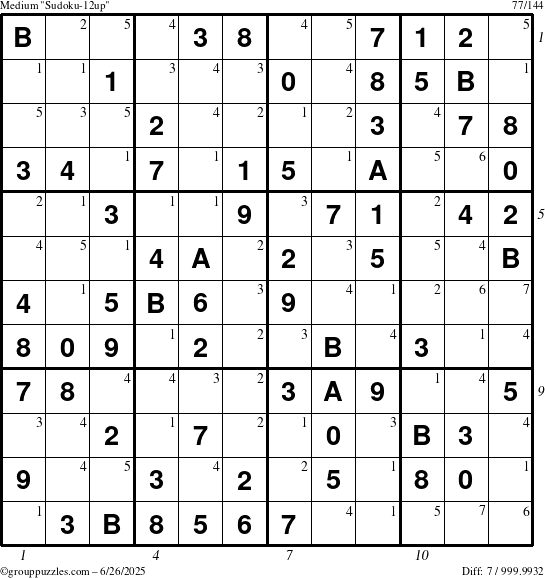 The grouppuzzles.com Medium Sudoku-12up puzzle for Thursday June 26, 2025 with all 7 steps marked