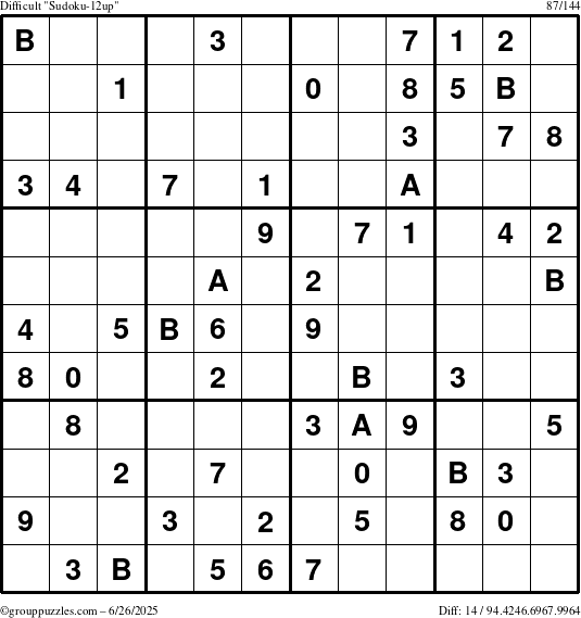 The grouppuzzles.com Difficult Sudoku-12up puzzle for Thursday June 26, 2025