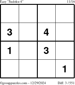 The grouppuzzles.com Easy Sudoku-4 puzzle for Sunday December 29, 2024