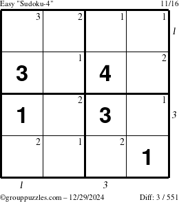 The grouppuzzles.com Easy Sudoku-4 puzzle for Sunday December 29, 2024 with all 3 steps marked