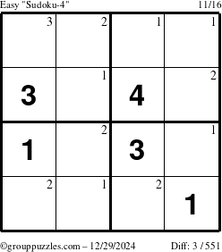 The grouppuzzles.com Easy Sudoku-4 puzzle for Sunday December 29, 2024 with the first 3 steps marked