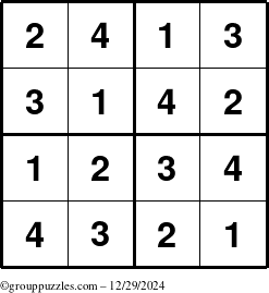 The grouppuzzles.com Answer grid for the Sudoku-4 puzzle for Sunday December 29, 2024