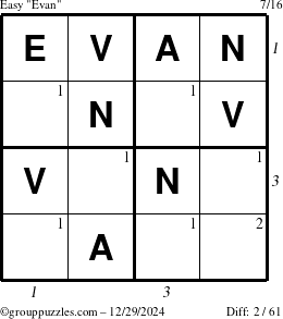 The grouppuzzles.com Easy Evan puzzle for Sunday December 29, 2024 with all 2 steps marked