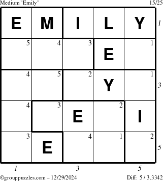 The grouppuzzles.com Medium Emily puzzle for Sunday December 29, 2024 with all 5 steps marked