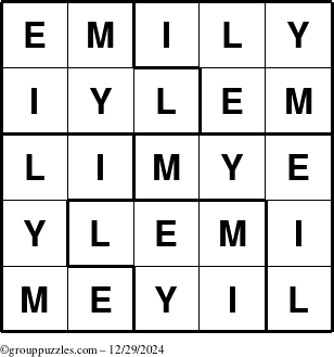 The grouppuzzles.com Answer grid for the Emily puzzle for Sunday December 29, 2024