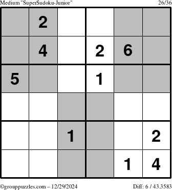 The grouppuzzles.com Medium SuperSudoku-Junior puzzle for Sunday December 29, 2024