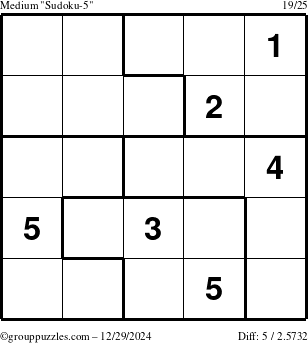 The grouppuzzles.com Medium Sudoku-5 puzzle for Sunday December 29, 2024