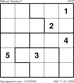 The grouppuzzles.com Difficult Sudoku-5 puzzle for Sunday December 29, 2024