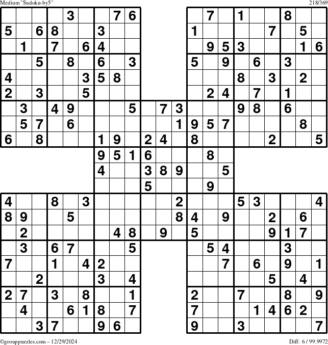 The grouppuzzles.com Medium Sudoku-by5 puzzle for Sunday December 29, 2024