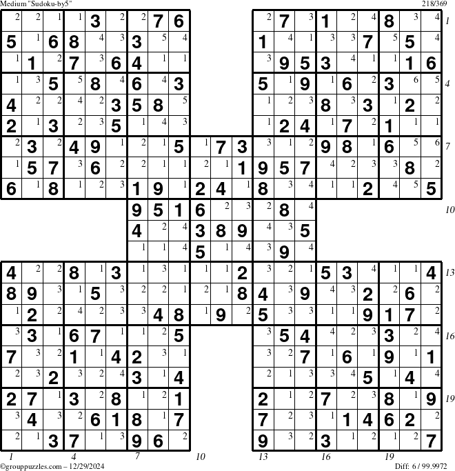 The grouppuzzles.com Medium Sudoku-by5 puzzle for Sunday December 29, 2024 with all 6 steps marked