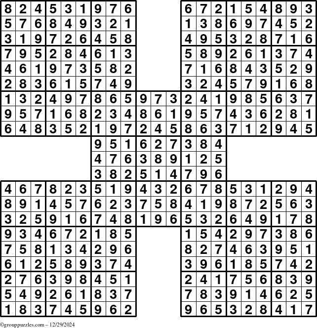 The grouppuzzles.com Answer grid for the Sudoku-by5 puzzle for Sunday December 29, 2024