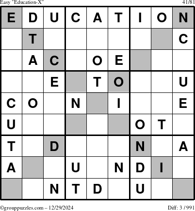 The grouppuzzles.com Easy Education-X puzzle for Sunday December 29, 2024