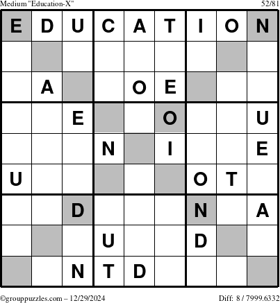 The grouppuzzles.com Medium Education-X puzzle for Sunday December 29, 2024