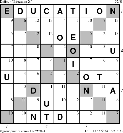 The grouppuzzles.com Difficult Education-X puzzle for Sunday December 29, 2024 with all 13 steps marked