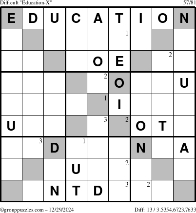 The grouppuzzles.com Difficult Education-X puzzle for Sunday December 29, 2024 with the first 3 steps marked