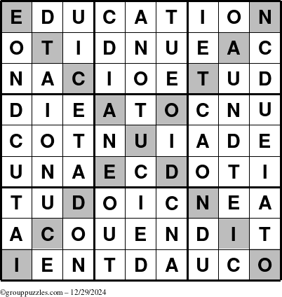 The grouppuzzles.com Answer grid for the Education-X puzzle for Sunday December 29, 2024