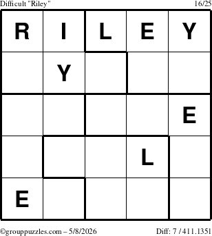 The grouppuzzles.com Difficult Riley puzzle for Friday May 8, 2026