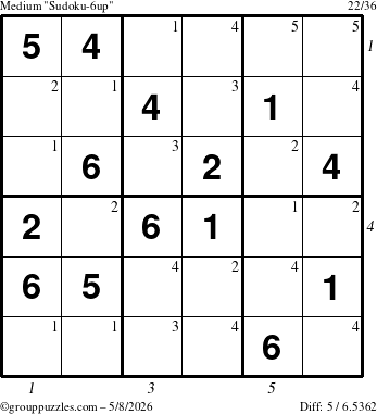 The grouppuzzles.com Medium Sudoku-6up puzzle for Friday May 8, 2026 with all 5 steps marked