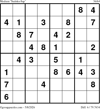 The grouppuzzles.com Medium Sudoku-8up puzzle for Friday May 8, 2026
