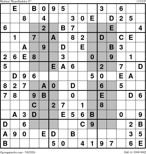 The grouppuzzles.com Medium HyperSudoku-15 puzzle for Friday May 8, 2026