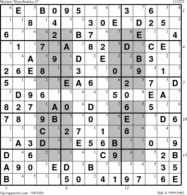 The grouppuzzles.com Medium HyperSudoku-15 puzzle for Friday May 8, 2026 with all 8 steps marked