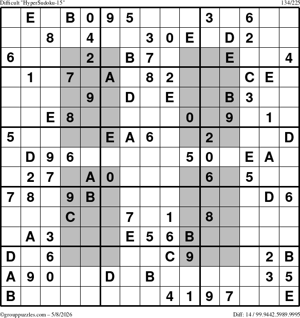 The grouppuzzles.com Difficult HyperSudoku-15 puzzle for Friday May 8, 2026
