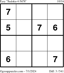 The grouppuzzles.com Easy Sudoku-4-5678 puzzle for Monday July 1, 2024