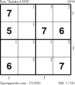 The grouppuzzles.com Easy Sudoku-4-5678 puzzle for Monday July 1, 2024 with all 3 steps marked