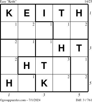 The grouppuzzles.com Easy Keith puzzle for Monday July 1, 2024 with all 3 steps marked