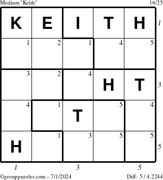 The grouppuzzles.com Medium Keith puzzle for Monday July 1, 2024 with all 5 steps marked