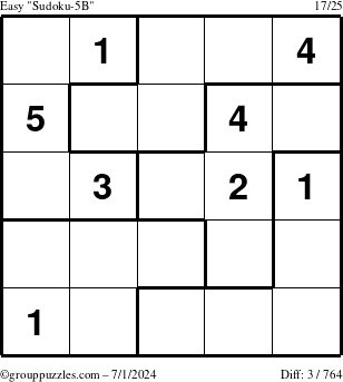 The grouppuzzles.com Easy Sudoku-5B puzzle for Monday July 1, 2024