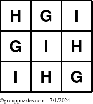 The grouppuzzles.com Answer grid for the TicTac-GHI puzzle for Monday July 1, 2024