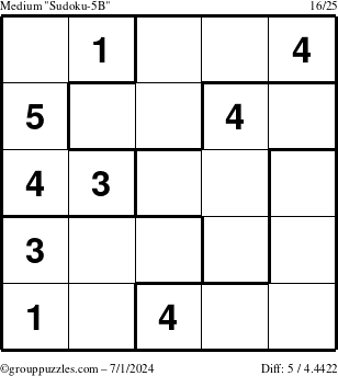 The grouppuzzles.com Medium Sudoku-5B puzzle for Monday July 1, 2024