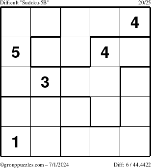 The grouppuzzles.com Difficult Sudoku-5B puzzle for Monday July 1, 2024