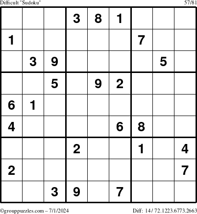 The grouppuzzles.com Difficult Sudoku puzzle for Monday July 1, 2024