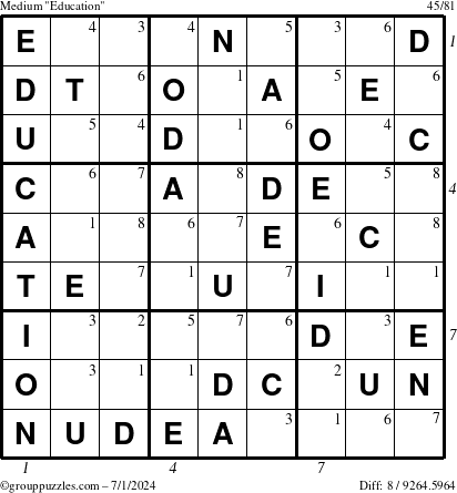 The grouppuzzles.com Medium Education-c1 puzzle for Monday July 1, 2024, suitable for printing, with all 8 steps marked