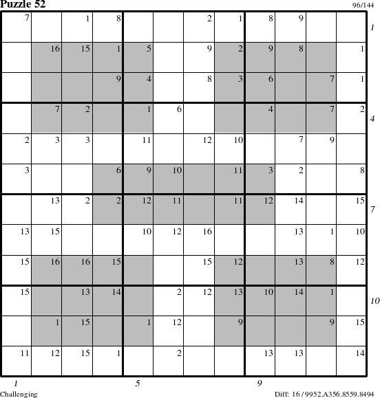 Step-by-Step Instructions for Puzzle 52 with all 16 steps marked