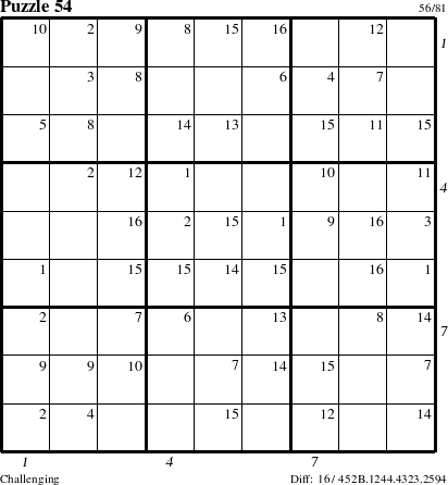 Step-by-Step Instructions for Puzzle 54 with all 16 steps marked